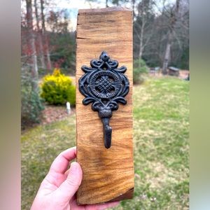 Hand-made Wall Hanger. Morado/Bolivian Rosewood with antique-style iron hanger.